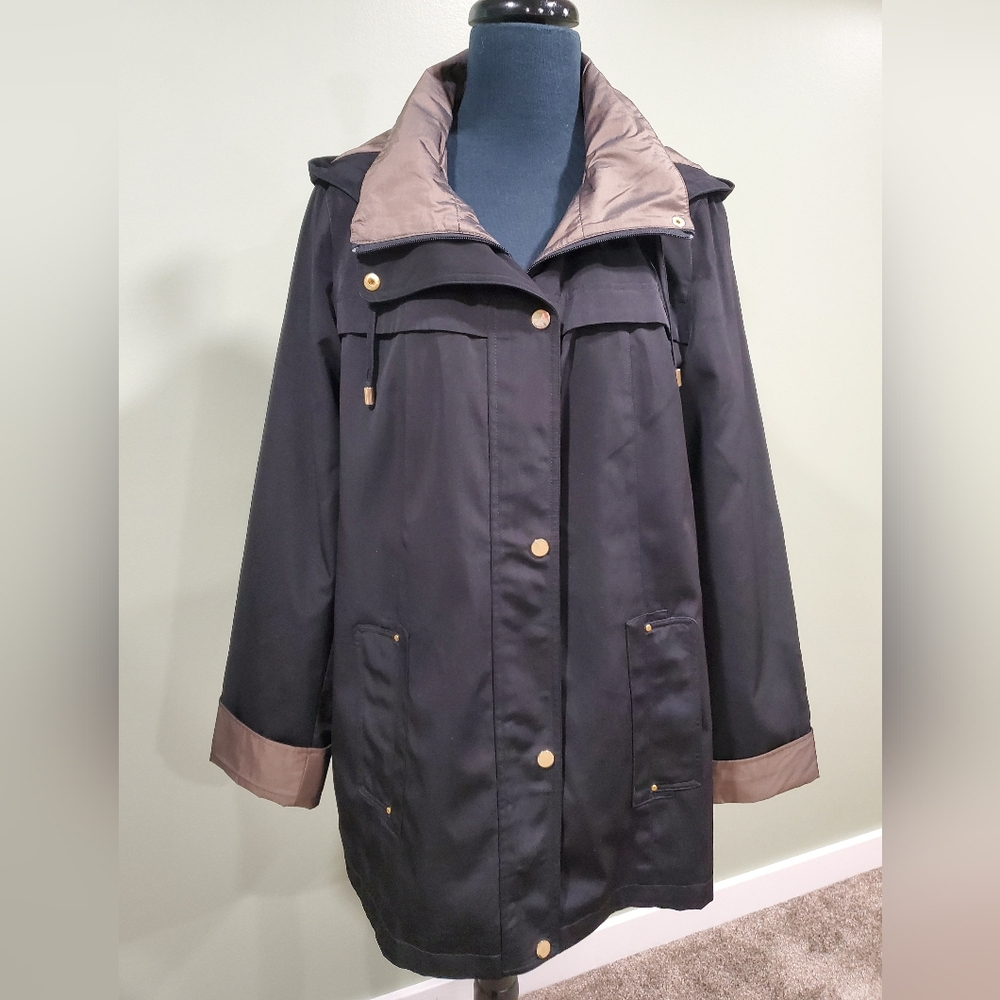 St. John's Bay Black Utility Jacket with Brown Trim
